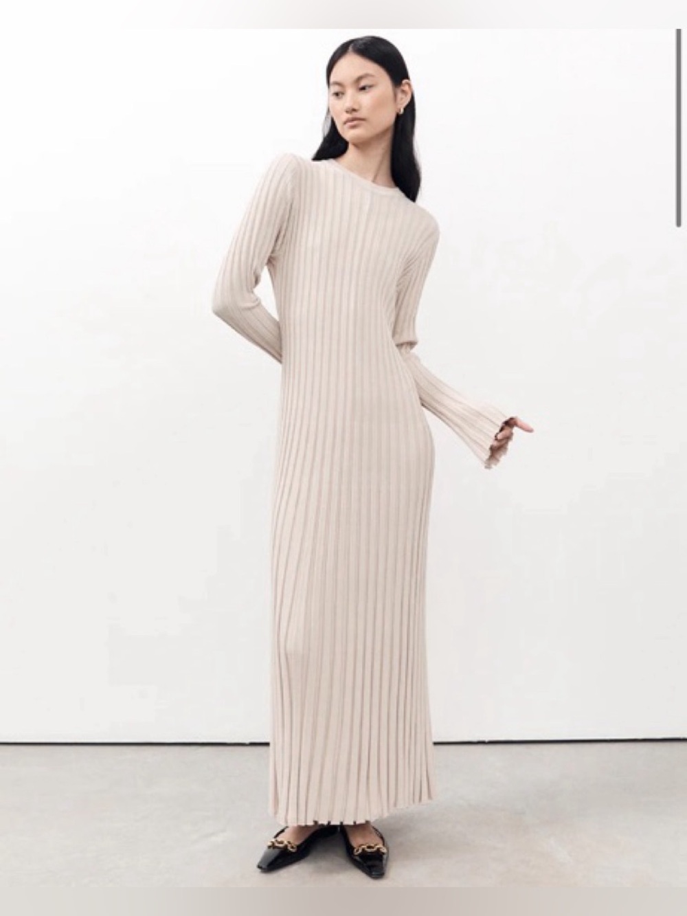 DISSH Ada Stone Ribbed Long Sleeve Knit Maxi Dress, size XS